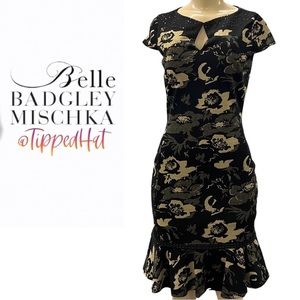 NWT $189 Belle Badgley Mischka Black Gold Knot Dress